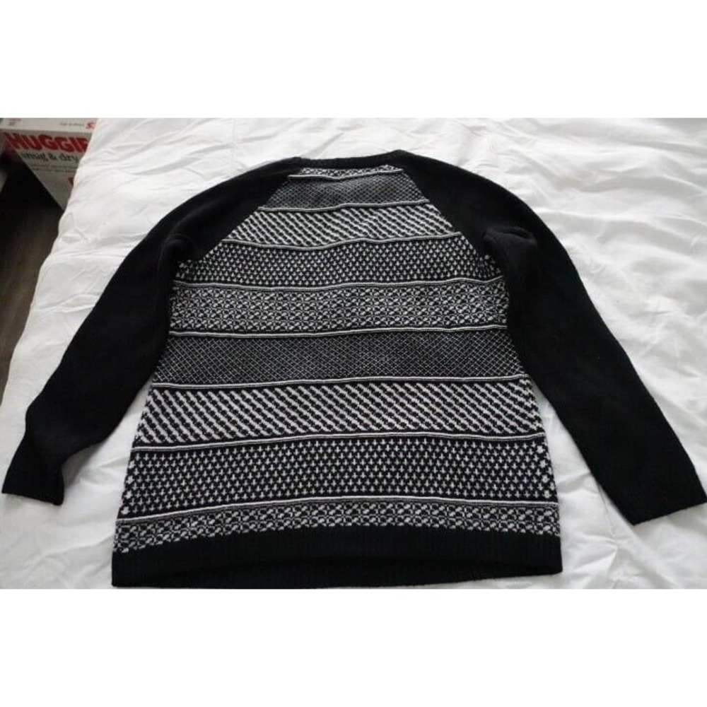 Talbots Sweater Knit Pullover Fair Isle‎ Patterned Black White Crew Neck Size Lp